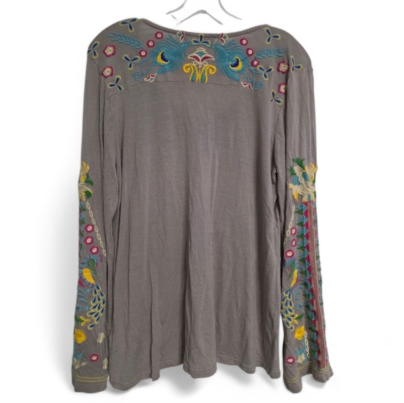All About Her Gray Long Sleeve Top with Colorful Embroidery Size Medium - Picture 3 of 10